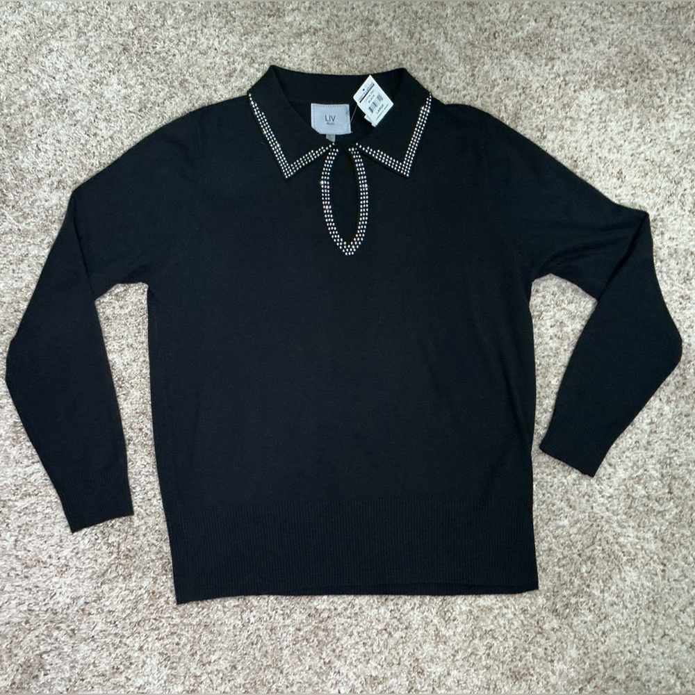 LIV Milano Black Top with Rhinestone Accents